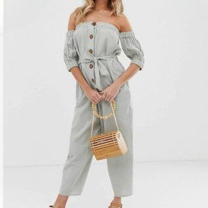 ASOS Off Th Shoulder Button Front Jumpsuit